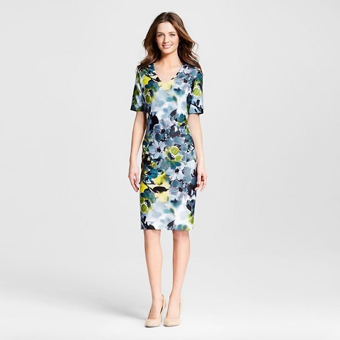 Mariage - Women's Scuba Elbowsleeve Floral Sheath Dress Yellow - Donna by Donna Ricco