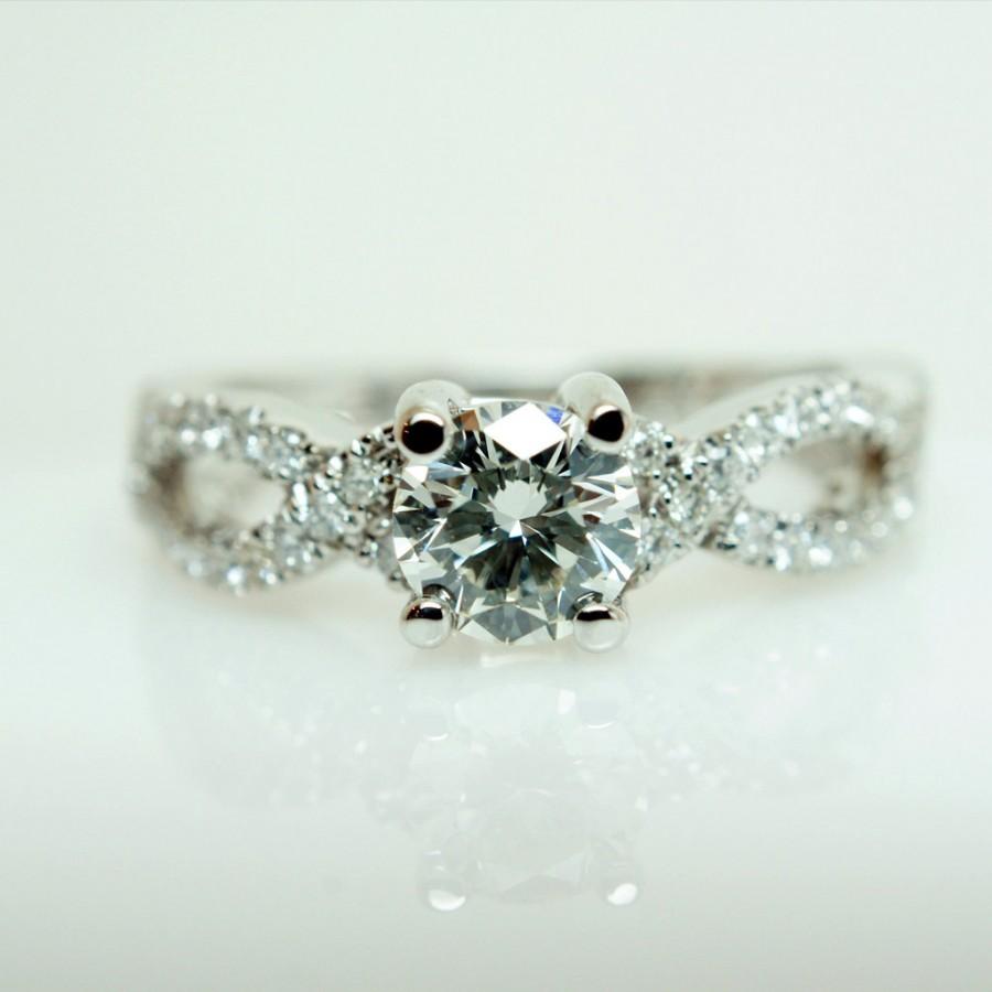 زفاف - SALE Diamond Engagement Ring Infiniti Band Wedding Band Complete Bridal Set 14k White Gold Petite Diamond Ring Wedding