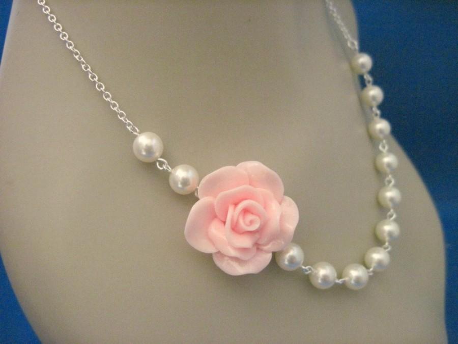 Mariage - Bridesmaid Jewelry Soft Pink Fashion Rose Bridal Necklace