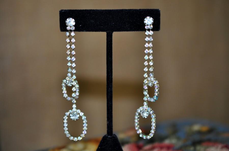 Свадьба - Outstanding Vintage Rhinestone Drop Earrings, Bridal Wedding Jewelry, bridesmaids, Extra Long, Antique, #400