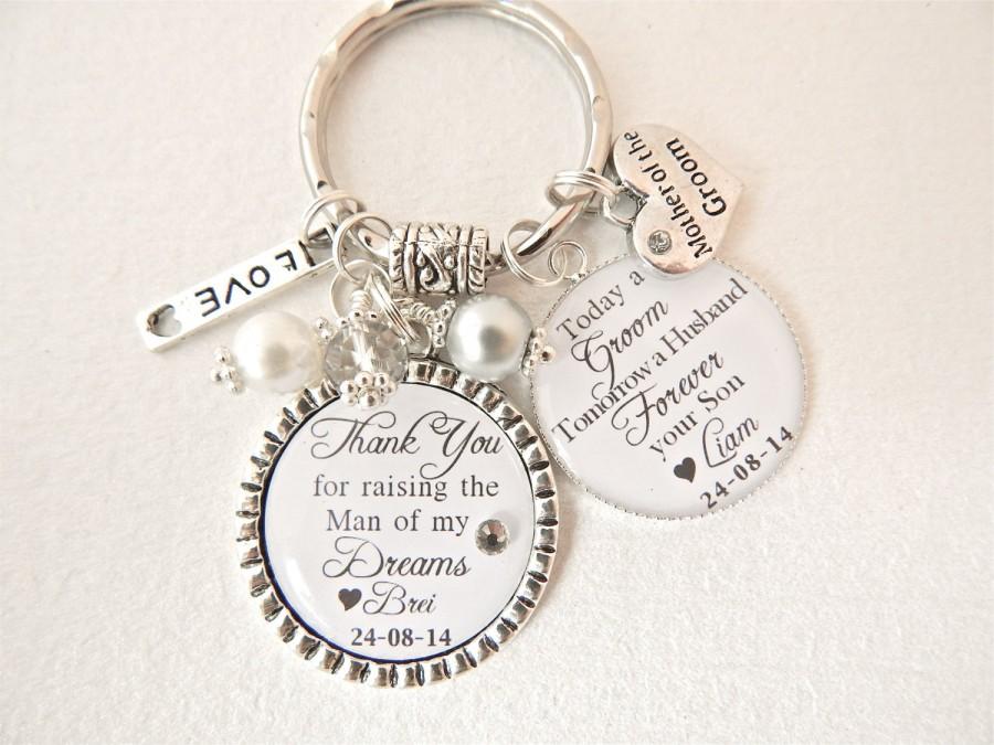 Mariage - PERSONALIZED MOTHER of the Groom Gift Mother of Bride Today a Groom Personalized Keychain Bridal JewelryThank you Gift Wedding Gift MIL Gift