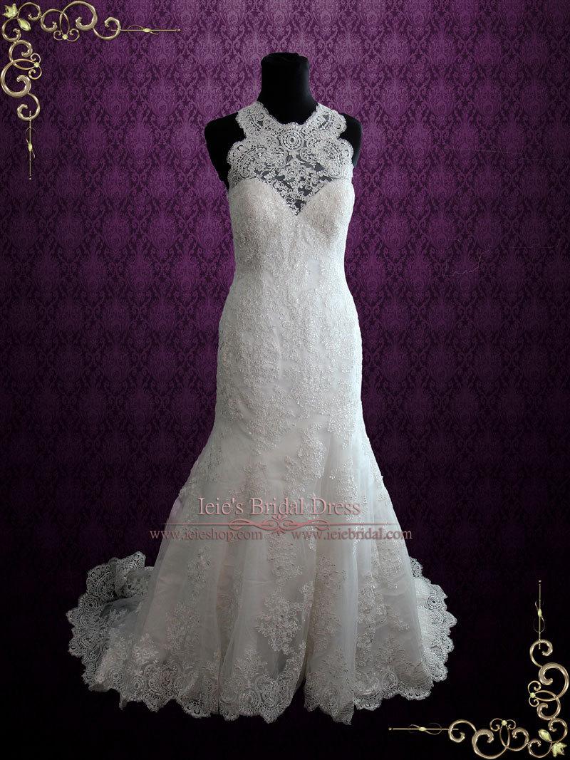 Wedding - Sleeveless Vintage Style Lace Fit and Flare Wedding Dress 
