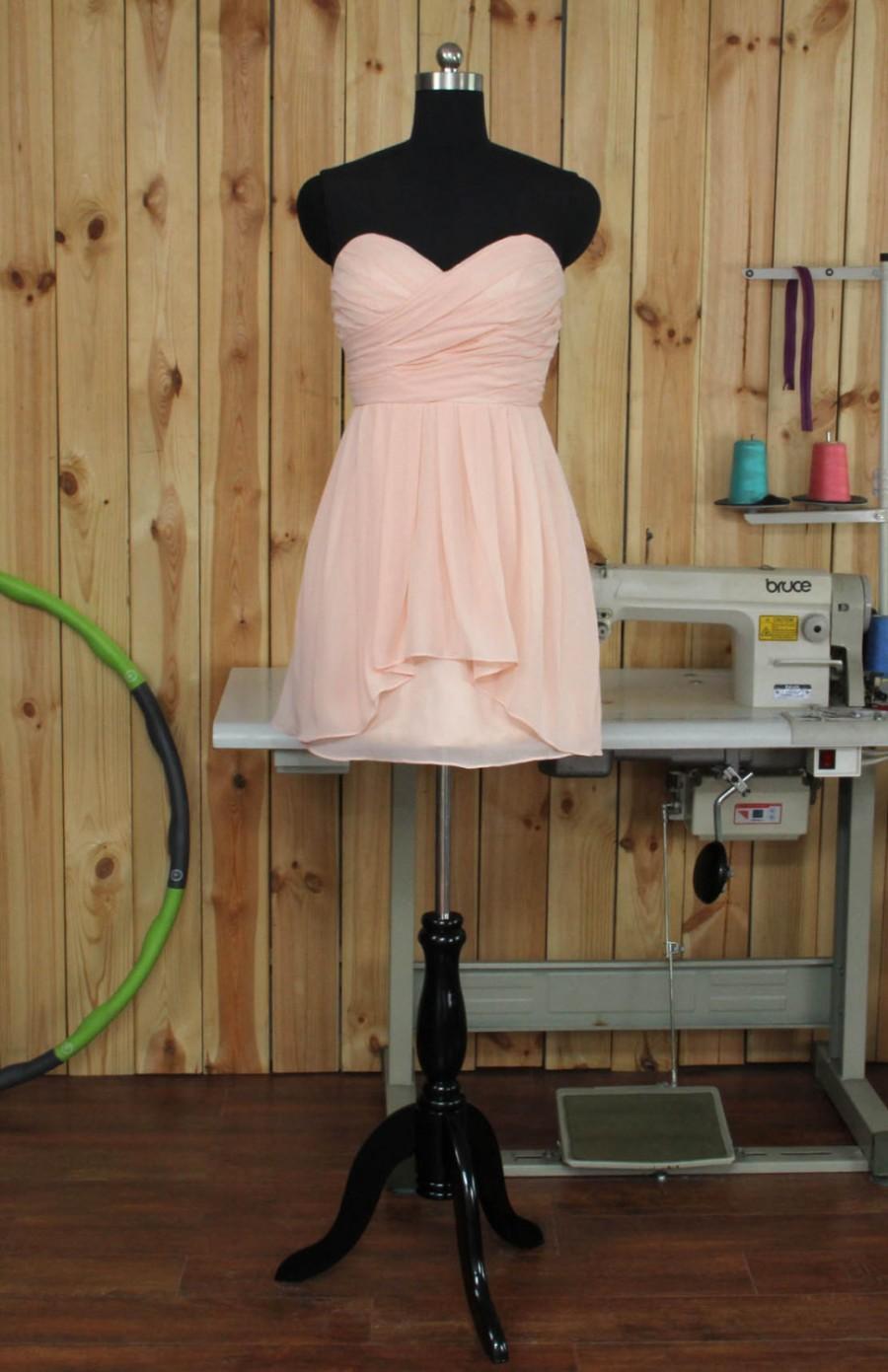 Свадьба - Sweetheart Blush Bridesmaid Dress, Chiffon Cocktail Dress, A line Blush Prom Dress, Short Formal dress tea length