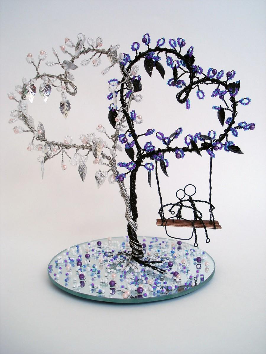 Wedding - Double Heart Wire Art Tree - Wedding Decoration, Cake Topper, Bridal Shower Gift - Made To Order