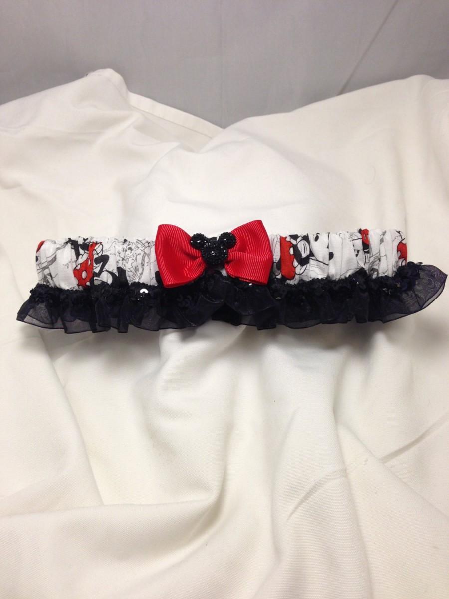 Mariage - Custom Mickey and Minnie Sketch Print prom or wedding garter