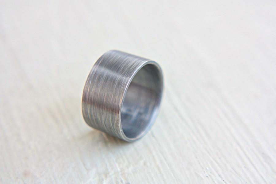 Wedding - Wide Band Dark Band Wedding Ring Sterling Rustic Oxidized Brushed  Wide 10mm Ring Handcrafted Silversmith Metalsmithed
