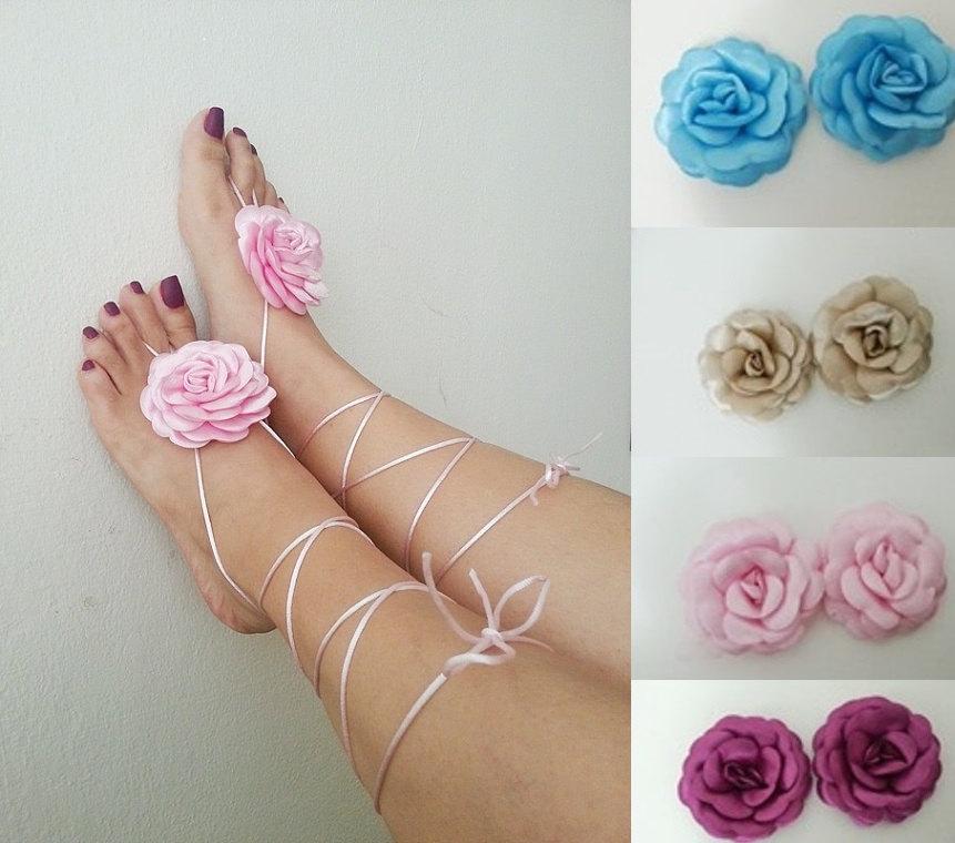 Wedding - LUX Pink flower Beach wedding barefoot sandals, Toe thong Bottomless shoes, Foot jewelry,Wedding Shoes,bellydance barefoot sandal