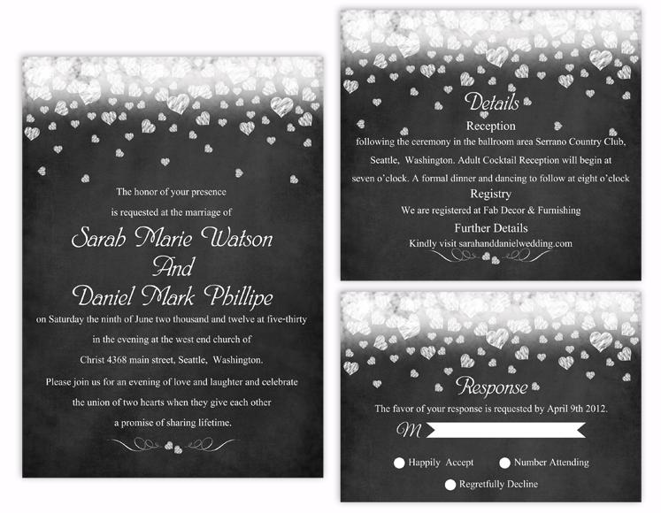 Hochzeit - Printable Chalkboard Wedding Invitation Suite Printable Invitation Set Heart Wedding Invitation Download Invitation Edited jpeg file
