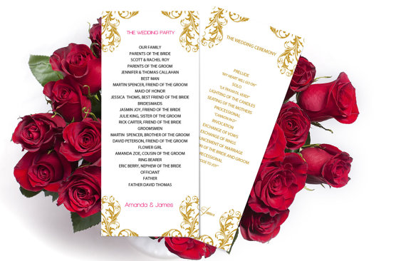 Свадьба - Wedding Program Template - Golden Damask Tea Length - Printable Ceremony Program - Editable PDF - Instant Download - DIY You Print