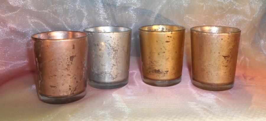 Свадьба - 12 Rose Gold Mercury Glass Votive Candle Holders /  parties /  weddings votives centerpieces / gift /