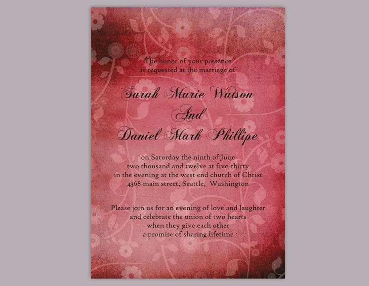 زفاف - DIY Rustic Wedding Invitation Template Editable Word File Download Printable Invitation Wine Red Invitation Vintage Floral Invitation