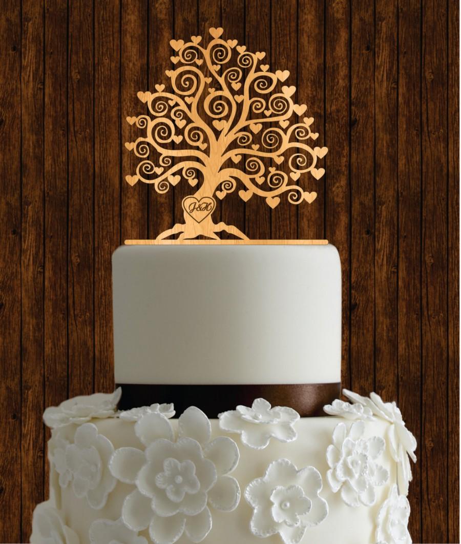 Свадьба - cherry wood cake topper / tree cake topper / rustic cake topper / heart cake topper / cake topper initials / wood cake topper / unique love