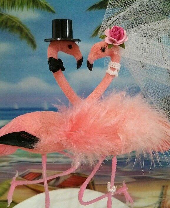 Свадьба - BIG SALE NEW 2016 most beautiful chic romance flamingo wedding cake topper   -flocked head & feathers body-  6 1/2