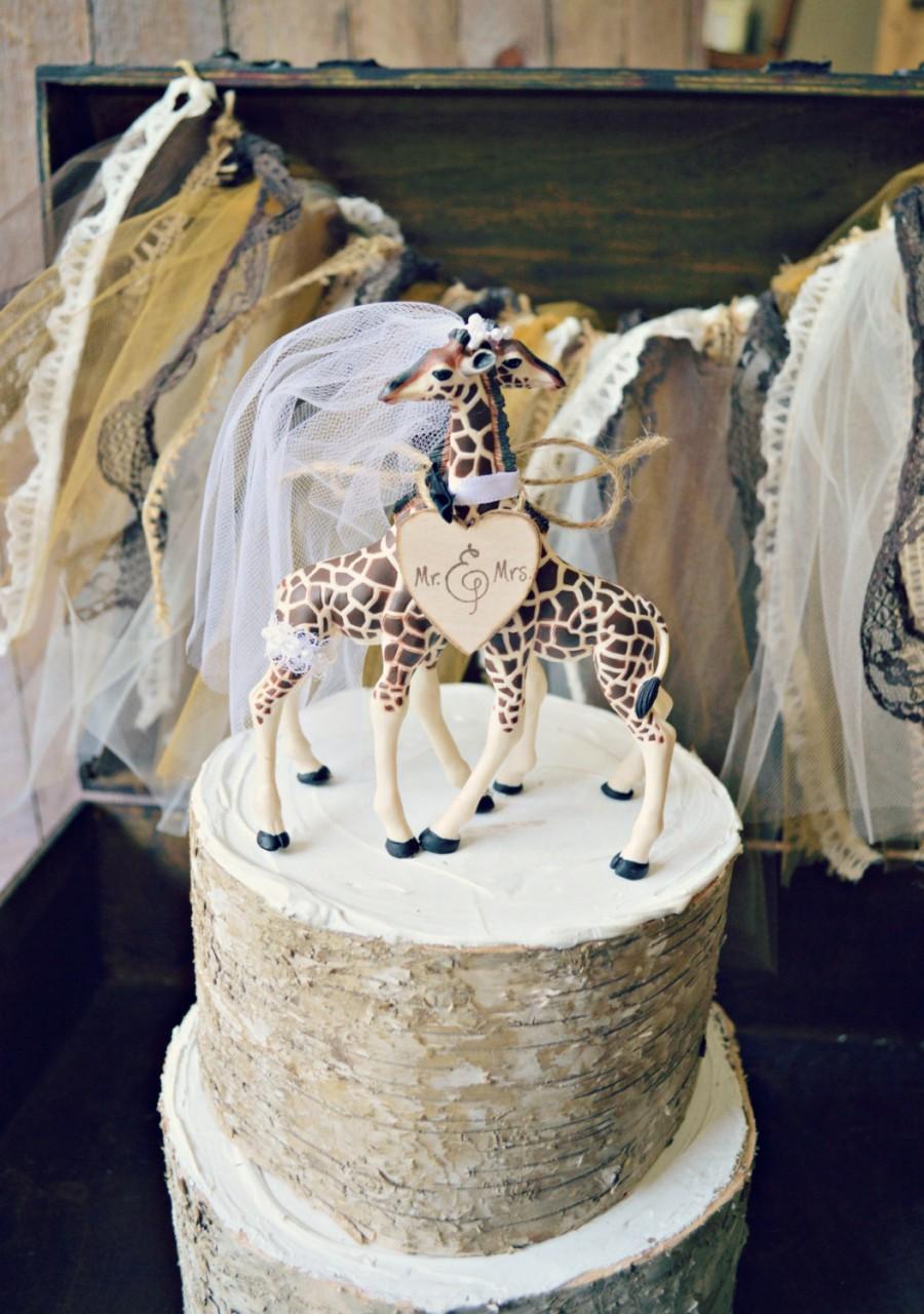 زفاف - Giraffe wedding cake topper-animal-wedding cake topper-giraffe-wedding-just married-bride and groom-cake topper-custom-jungle-zoo-safari