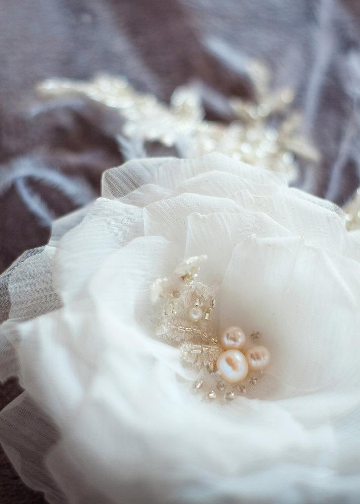 Wedding - Bridal hair flower, bridal feather hair accessory, vintage wedding hair accessories, bridal  hair piece-Margo