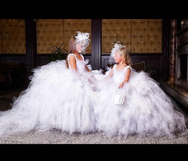 Mariage - White Flower Girl Dress with Train
