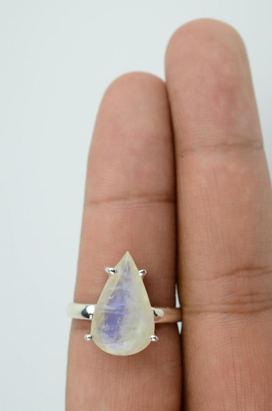 Wedding - Faceted Rainbow Moonstone Drop Engagement Ring Sz 8.5 Sterli Moonstone Ring Unique Engagement Ring Bohemian Engagement Ring Gypsy Engagement