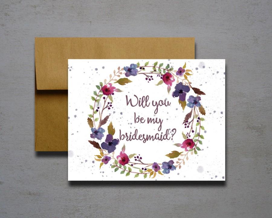 Wedding - Purple and Maroon Watercolor Flower Will You Be My Bridesmaid - Will you be my bridesmaid - Wedding card - will you be my matron of honor
