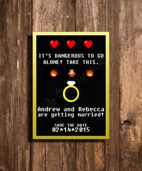 Mariage - Zelda Printable Save the Date Wedding Invitation, 8-bit style engagement announcement