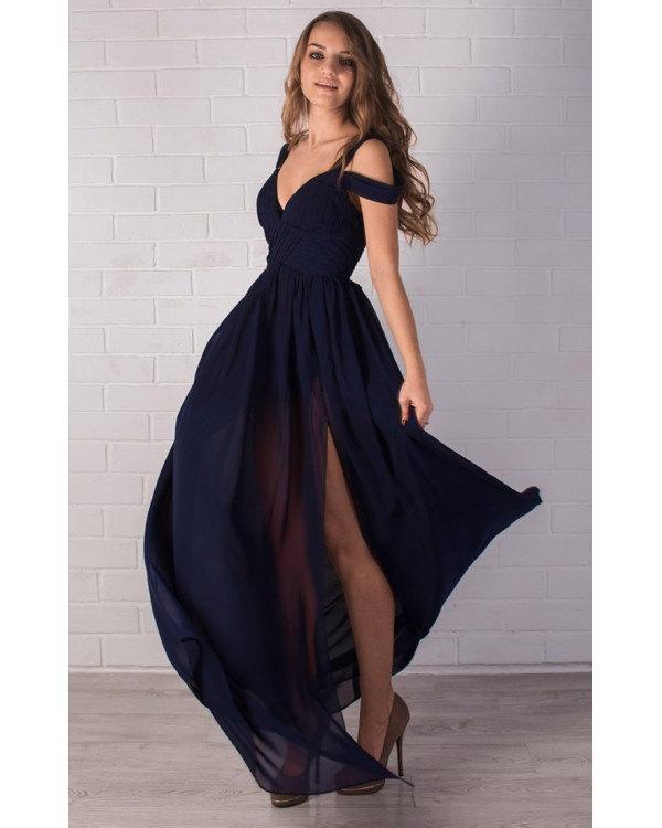 Hochzeit - Evening Beautiful Navy Blue Dress/Bridal Bustier Maxi Dress Chiffon/Prom Full Length Sexy Dress Bridesmaid