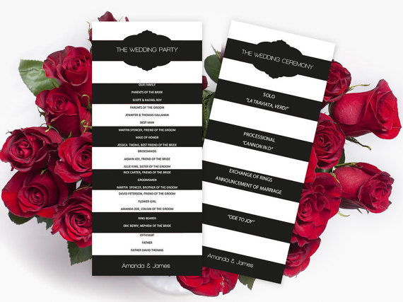زفاف - Wedding Program Template - Black Striped & Frame Tea Length - Printable Ceremony Program Editable PDF - Instant Download - DIY You Print