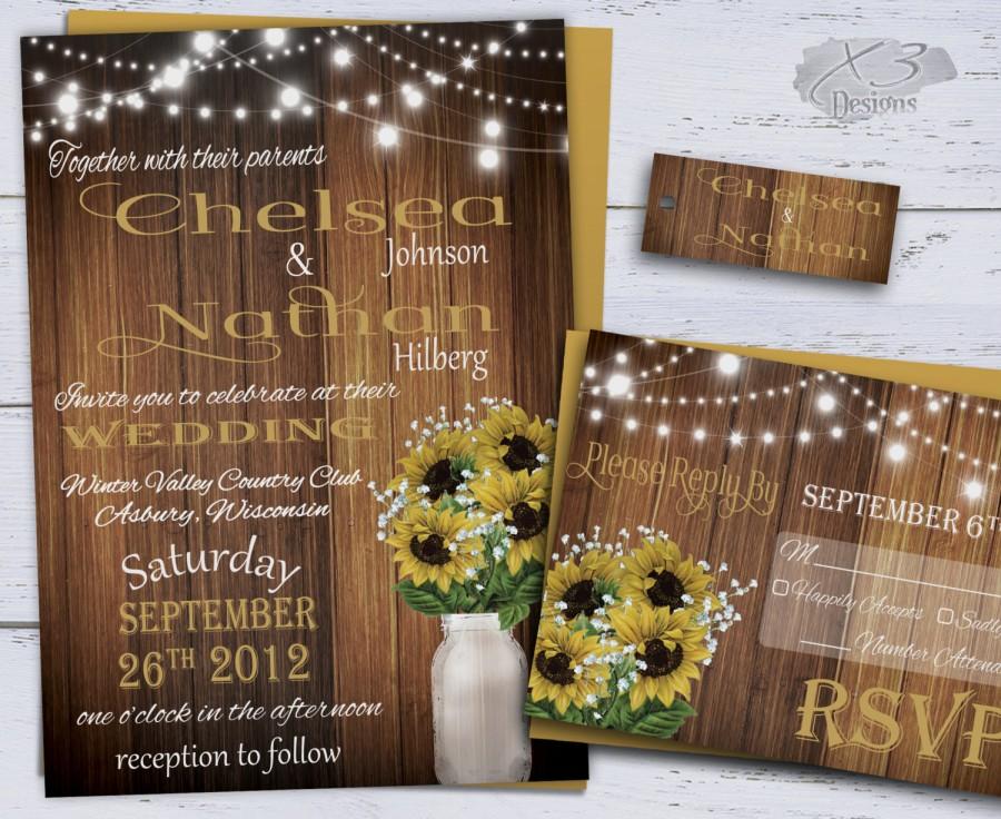 Hochzeit - Sunflower Wedding Invitations, Rustic Wedding Invitations