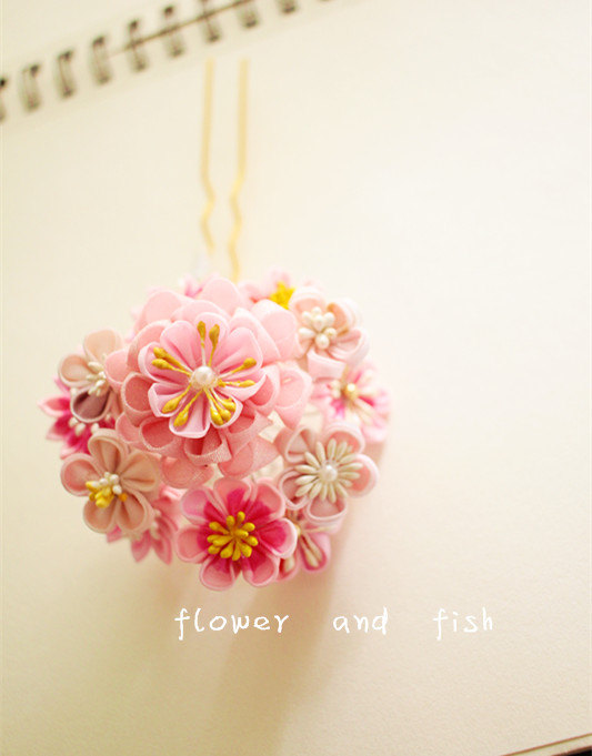 زفاف - kanzashi flower-Wedding Hair Pins- Wedding Hair Flower- Bridal Hair Pins -Flower accessories- Floral hair pins--Pink Wedding-Bridal Gift