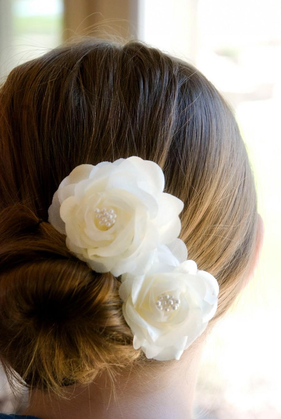 زفاف - Wedding Hair Flowers Bridal hair piece Ivory flower hair pins includes 2 hair pins- CLIPS