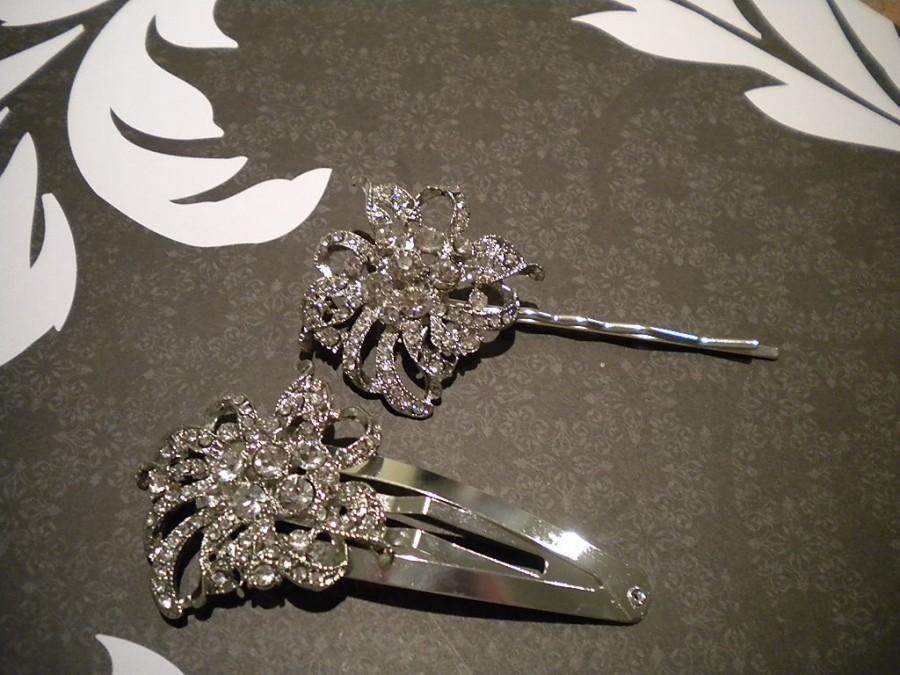 زفاف - bridal Hairpin, Rhinestone flower, rhinestone comb, bridal hairclip -  Nina