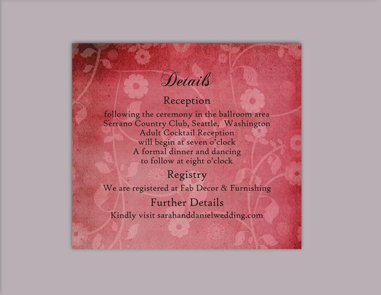 Mariage - DIY Rustic Wedding Details Card Template Editable Word File Download Printable Details Card Wine Red Details Card Floral Enclosure Card