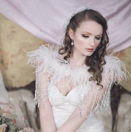 Mariage - SWAN PRINCESS Beaded and Feather Shrug