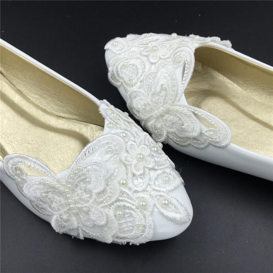 زفاف - Vintage Lace  Butterfly Wedding Shoes,Bridal Ballet Shoes,Lace Flats Shoes,Women Wedding Shoes,Comfortable Bridal flats