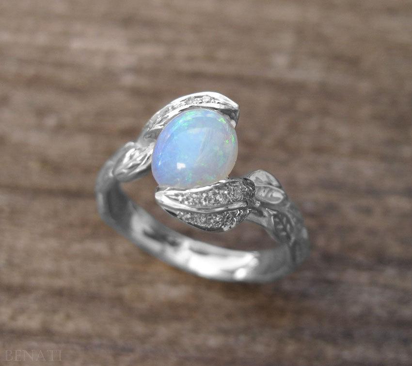 Wedding - Opal Leaf Ring, Opal Engagement Ring, Opal Ring Gold, Engagement Ring With Opal, Natural Floral Leaves Opal Ring, Opal Leaf Engagement Ring