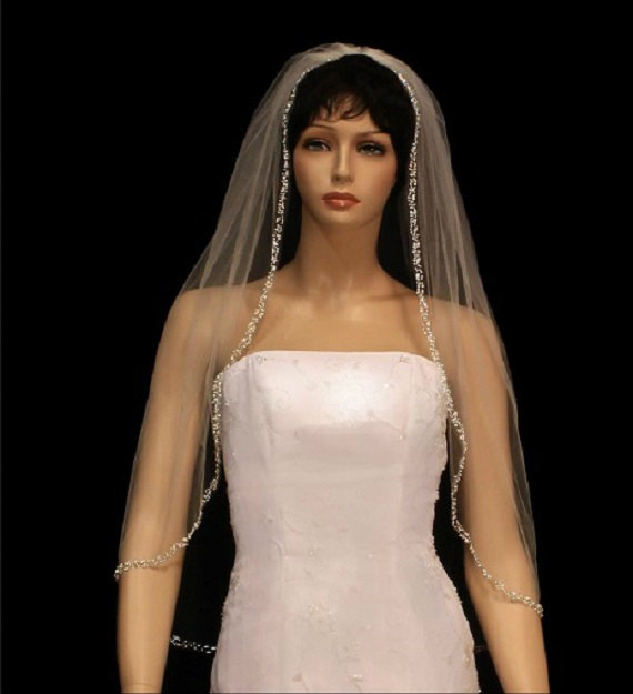 Wedding - Single Layer Beaded Veil