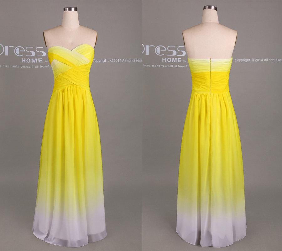 Wedding - Inexpensive yellow Ombre Sweetheart Long Chiffon Bridesmaid Dress/Yellow Ombre Bridesmaid Dress/Evening Dress/Simple Bridesmaid Dress DH425
