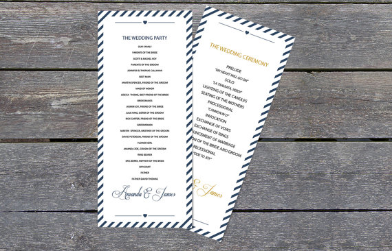 Hochzeit - DIY Wedding Program Template - Navy Carnival Stripes Tea Length Printable Program - Instant Download - Adobe Reader Format - DIY You Print