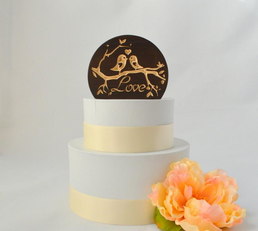 Hochzeit - Love Birds Natural Wood Wedding Cake Topper