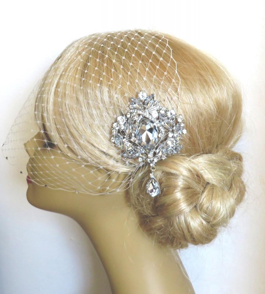 زفاف - Bridal Veil and Bridal Comb, Bridal Hair Comb,Rhinestone Bridal Hair Comb, Weddings, Silver, Rinestone