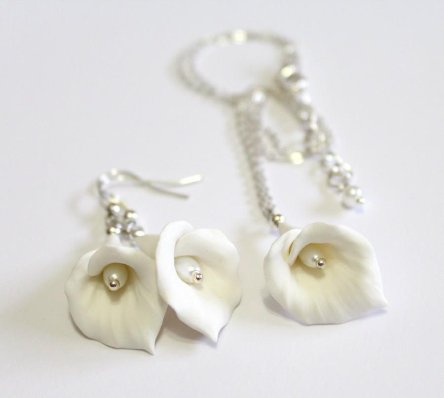 زفاف - White Calla Lilies Set - Calla Lilies Jewelry Set - Gifts - White Calla Lilies Bridesmaid, Necklace, Bridesmaid Jewelry Set