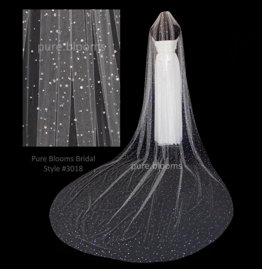 زفاف - Crystal Stardust Cathedral Bridal Veil,  Chapel Cathedral Royal Wedding Veil, Crystal Bling Veil, White Diamond Ivory, Style 3018 'Sonya'