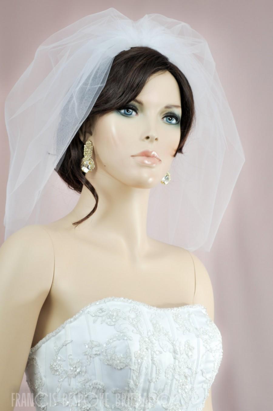 زفاف - bridal blusher bubble veil 2 layers, wedding double blusher veil, white, ivory or champagne,short bubble veil
