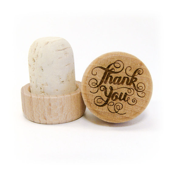 Mariage - Engraved Wine Bottle Stopper - Thank You - Great hostess / thank you gift. Choose from 35 designs or customize it. Personalization available