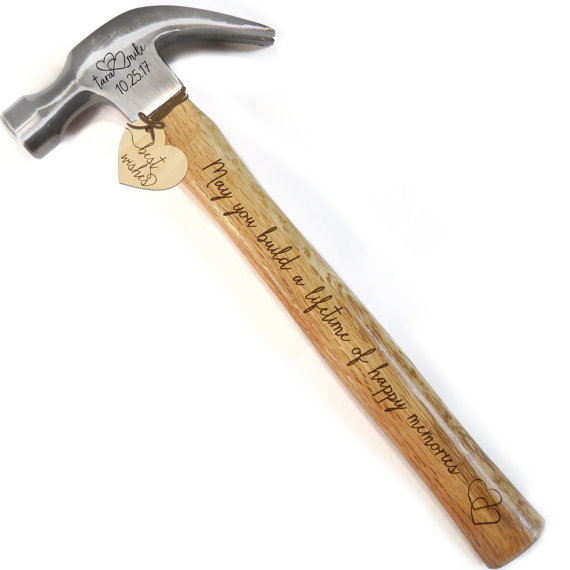 Hochzeit - Personalized Laser Engraved Hammer - May you build a lifetime of happy memories - or CUSTOM VERSE - Great Wedding Gift - 16 oz wood claw