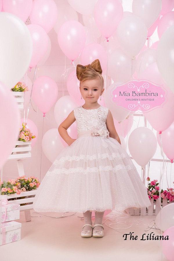 Hochzeit - Flower Girl Dress, Baby girl dress, Blush flower girl dress, ivory tulle dress, lace flower girl dress, country flower girl dress