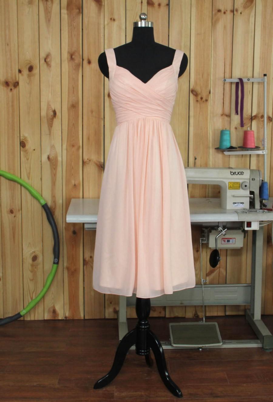 زفاف - V Neck Pearl Pink Bridesmaid dress, Blush Wedding dress, Chiffon Party dress, Formal dress, Prom Dress,Woman Evening dress knee length