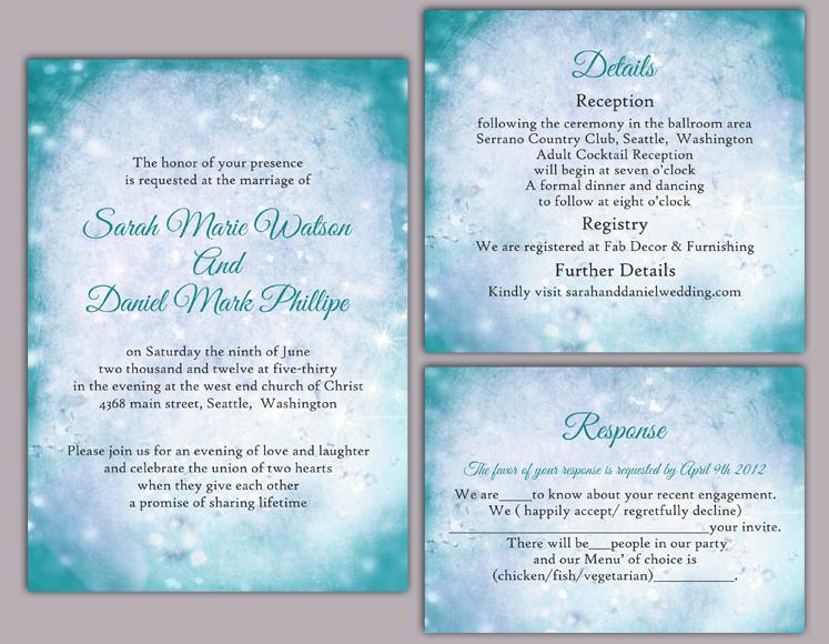Свадьба - DIY Rustic Wedding Invitation Template Set Editable Word File Instant Download Printable Invitation Teal Wedding Invitation Blue Invitation