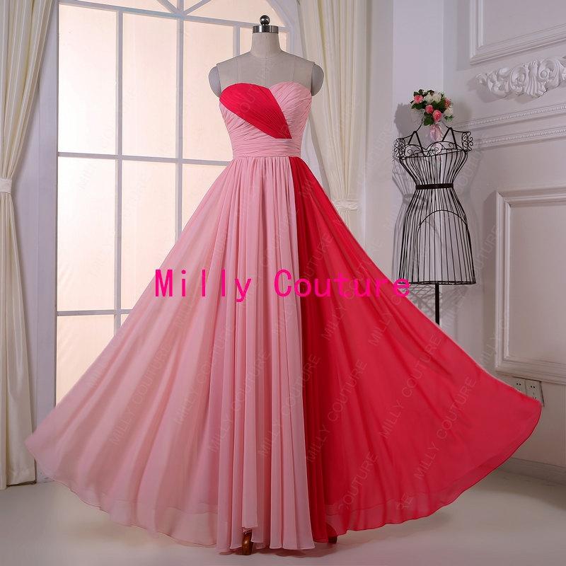 زفاف - pink bridesmaid dress, bridesmaid dress pink, bridesmaid dress long chiffon with two colors, 2015 new style, custom size and color