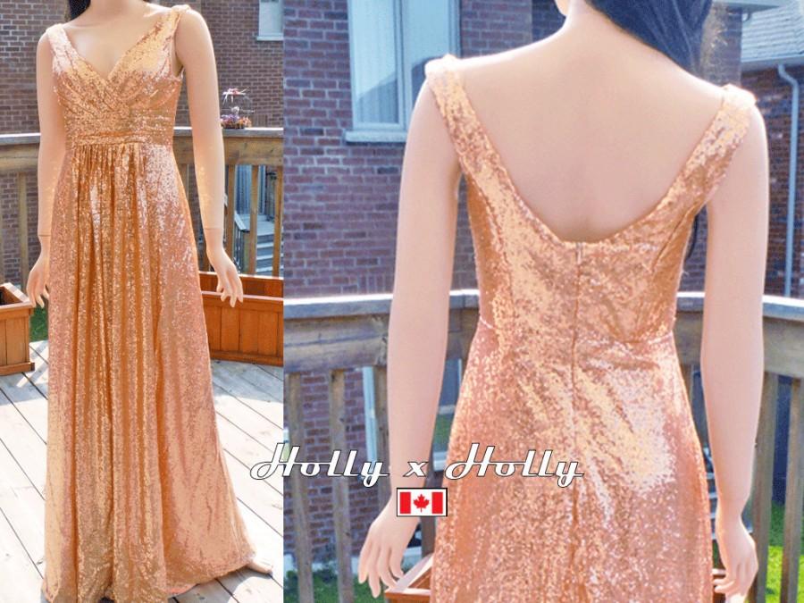 Wedding - Rose gold sequin bridesmaid dress, Blush gold bridesmaid dress, Chirstmas Party Dress, Rose gold sequin dress