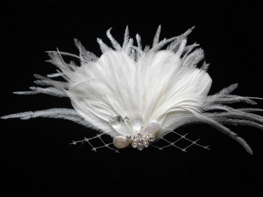 زفاف - Bridal Feather Fascinator, Wedding Feather Hair Clip, Wedding feather Headpiece - ELIZABETH
