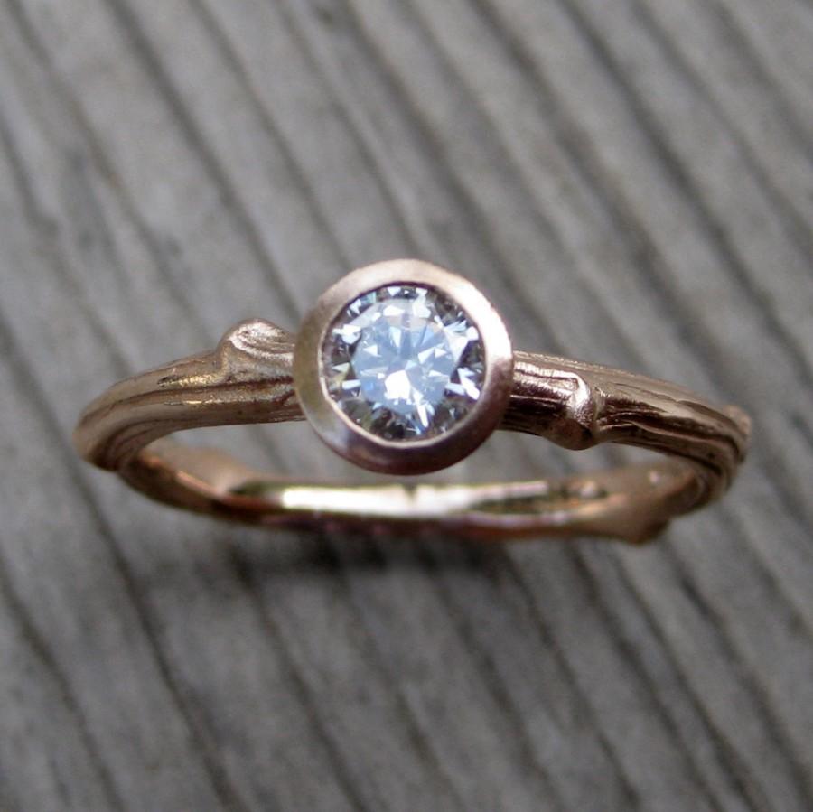 Hochzeit - Moissanite Branch Engagement Ring: Rose, White, or Yellow Gold; .25ct Forever Brilliant ™